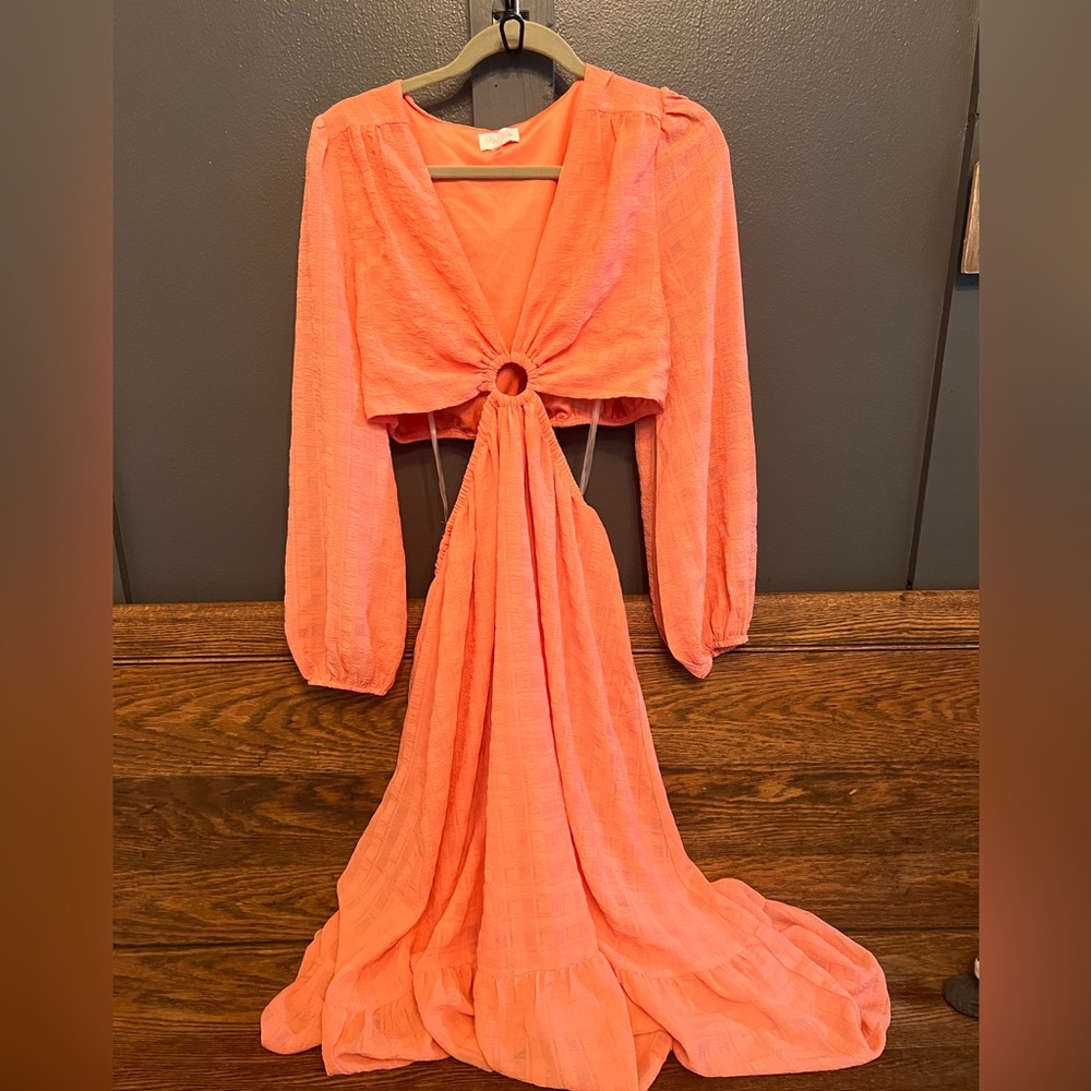 Pink Lily Coral Cut Out Maxi Dress